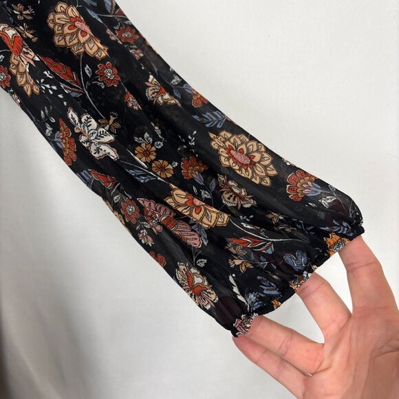 Forever 21 Black Floral Boho Babydoll Mini Dress Women’s‎ Large Tiered Skirt - Picture 6 of 16